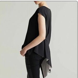 NWOT EILEEN FISHER Black/White 100%Silk Crepe Asymmetrical Reversible Size Small